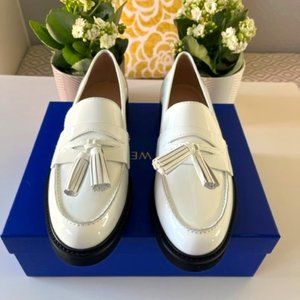 Stuart Weitzman Mila Lift White Loafers Sz 8 NIB